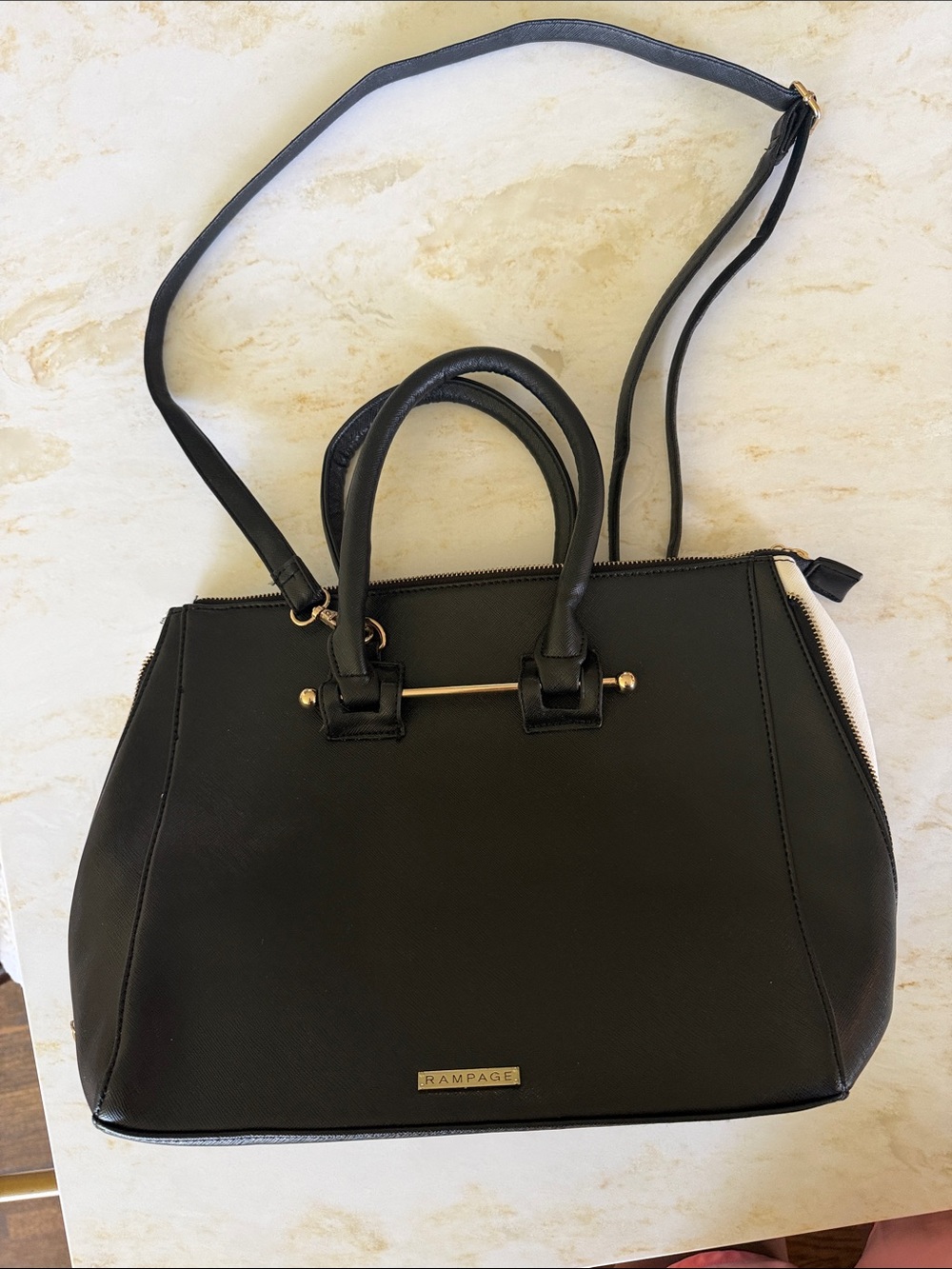 Rampage Black Satchel with Gold Hardware